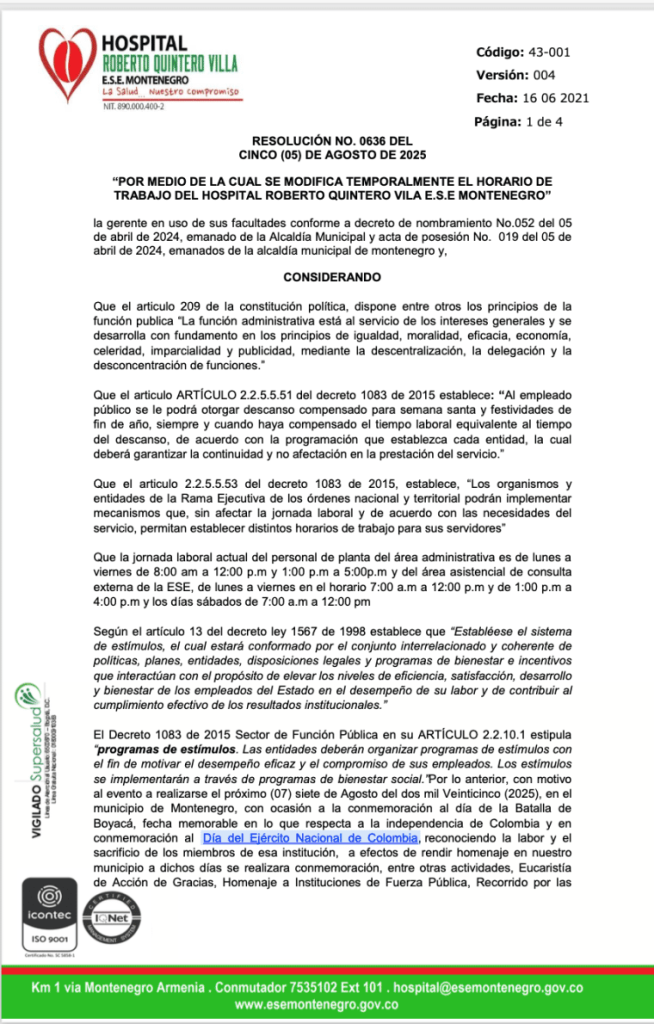 Resolución modificación de horarios