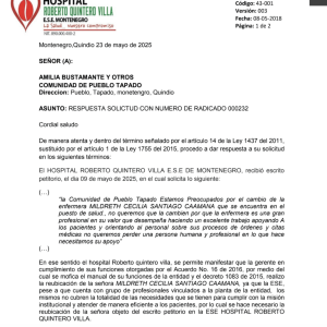 Notificación por aviso de oficio fechado del 23 de mayo de 2025 por medio del cual  se resuelve solicitud incoada por Amilda Bustamante y otros, comunidad de Pueblo Tapado.
